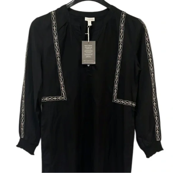 NWT Garnet Hill Lyocell Fabric Embroidered Boho Shirt Dress Size 4 Black - Picture 3 of 16